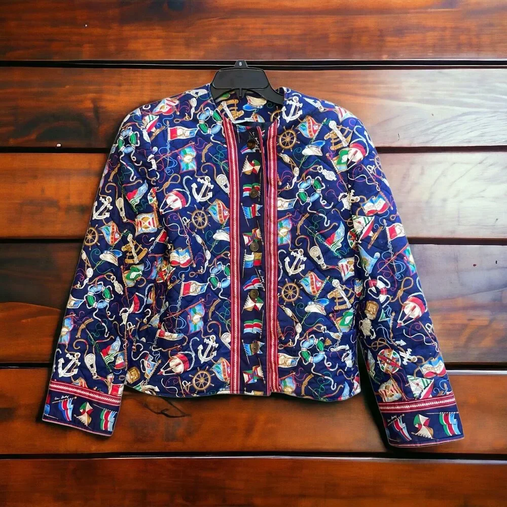 Vintage Vera Bradley M Navy Nautical Sailboat Themed Quilted Preppy Jacket